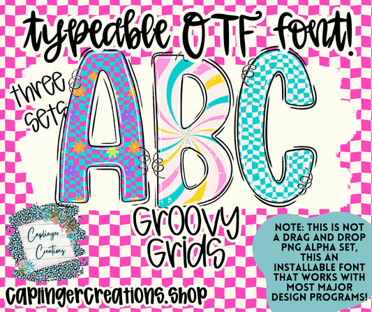 Groovy Grinds - TYPEABLE OTF FONT + PNGS - Digital download