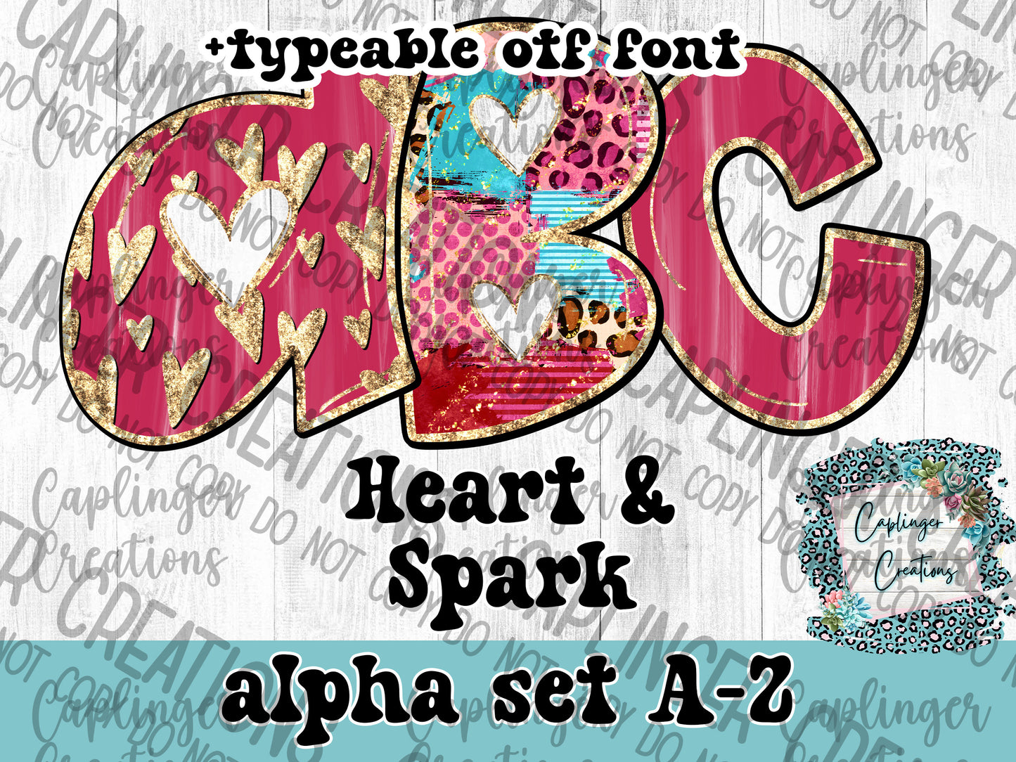 Heart & Spark Set - 3 ALPHA SETs A-Z + OTF TYPEABLE FONTS - Digital download 300DPI PNG FILE