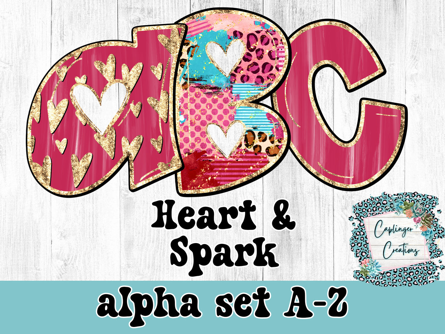 Heart & Spark Set - 3 ALPHA SETs A-Z + OTF TYPEABLE FONTS - Digital download 300DPI PNG FILE