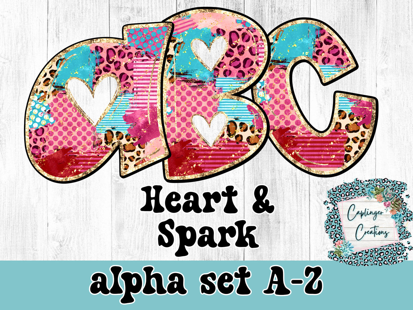 Heart & Spark Set - 3 ALPHA SETs A-Z + OTF TYPEABLE FONTS - Digital download 300DPI PNG FILE