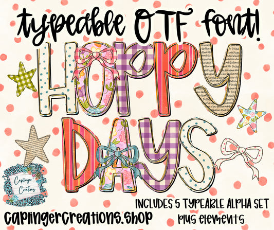 Hoppy Easter - Set of 5 Alphas - TYPEABLE OTF FONT + PNGS- commercial use included - Digital download