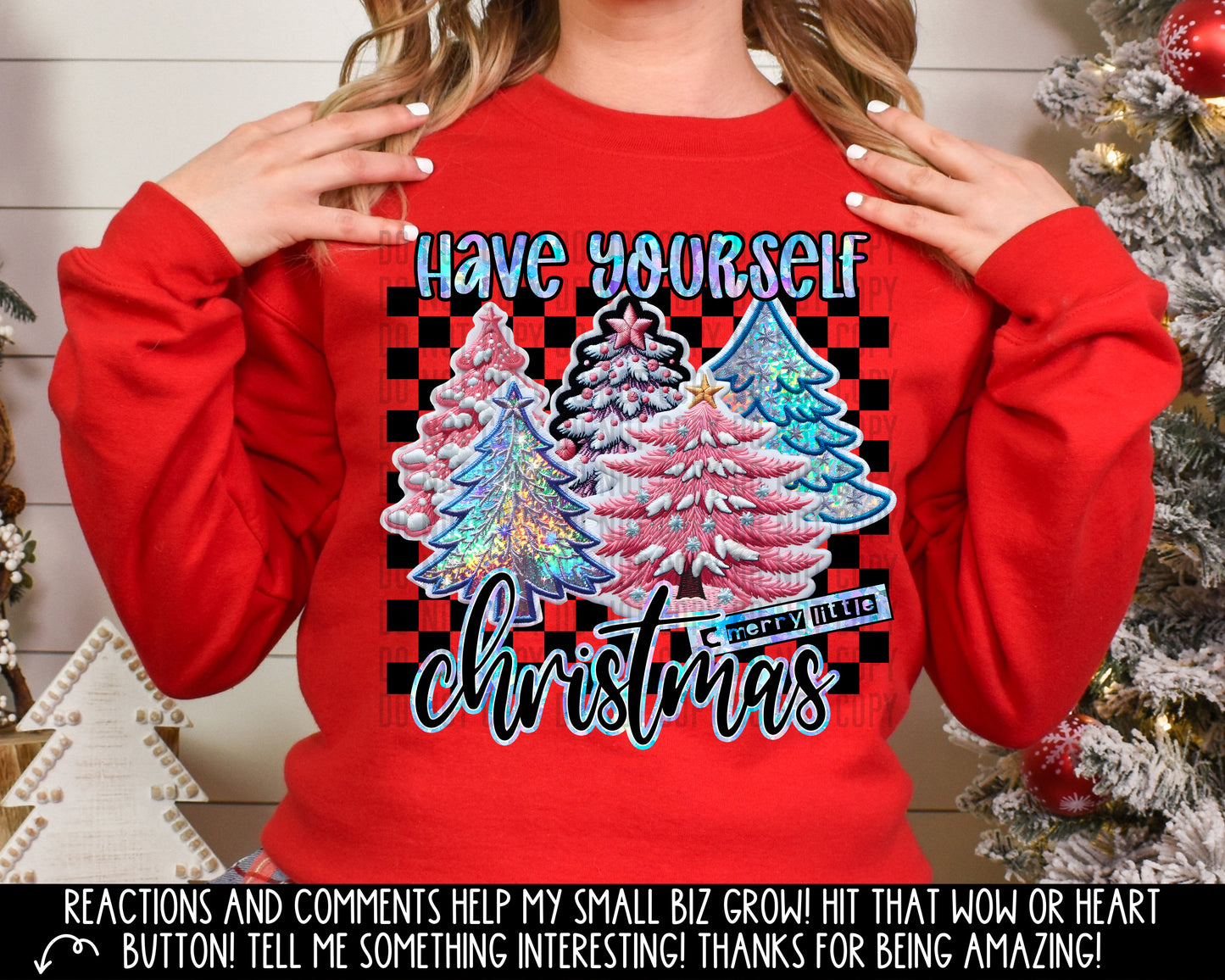 Have Yourself A Merry Little Christmas Iridescent Faux Embroidery Trees Digital download 300DPI PNG FILE