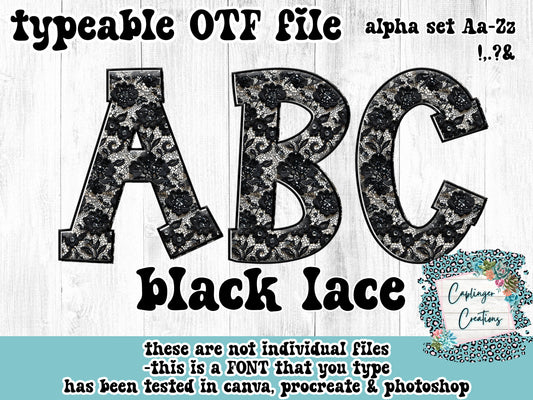 Black Lace - ALPHA FONT Aa-Zz 0-9 and symbols - TYPEABLE OTF FONT - Digital download