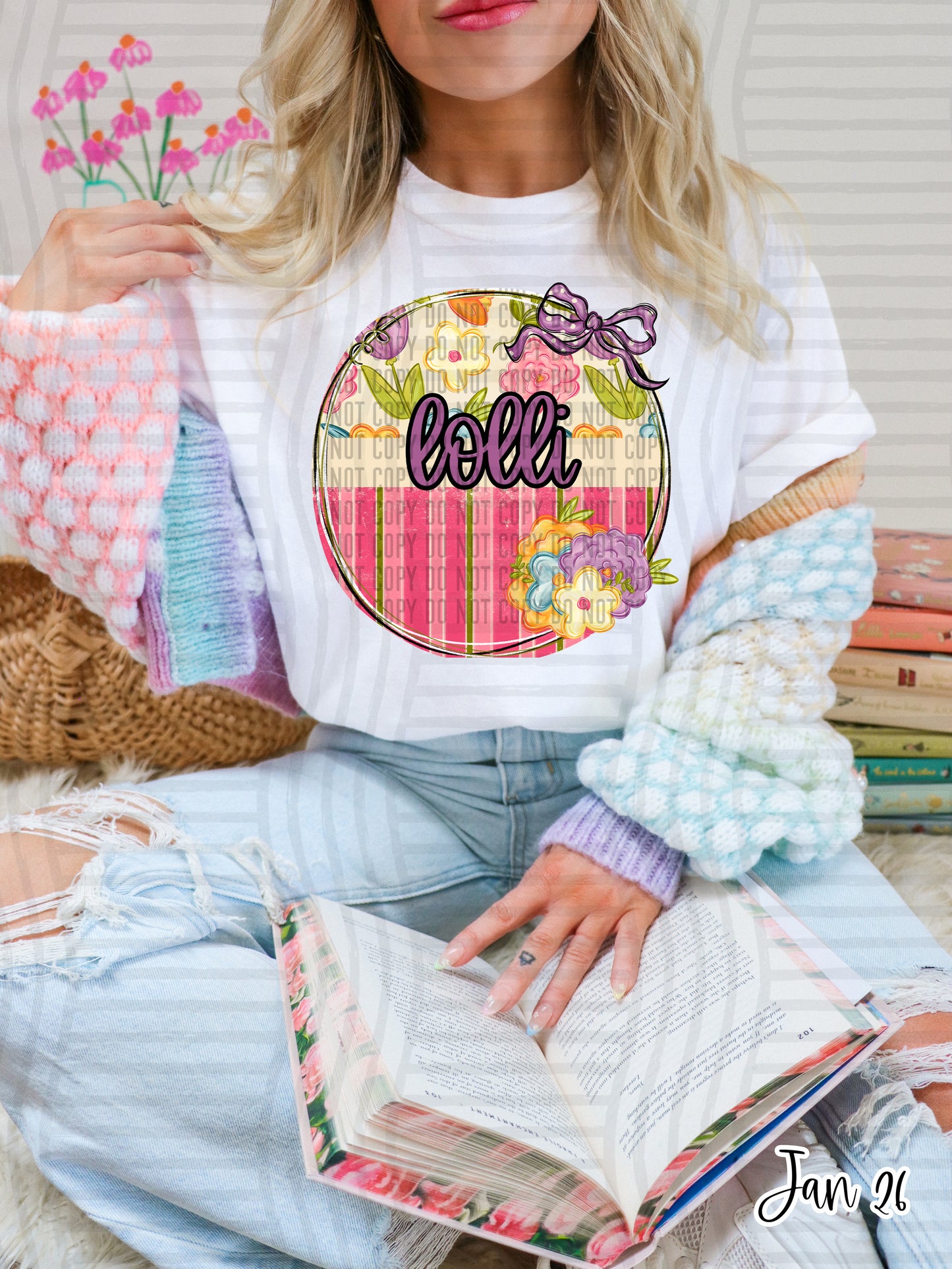 Floral Round NAMES - Custom + Dropdown 300 DPI digital download