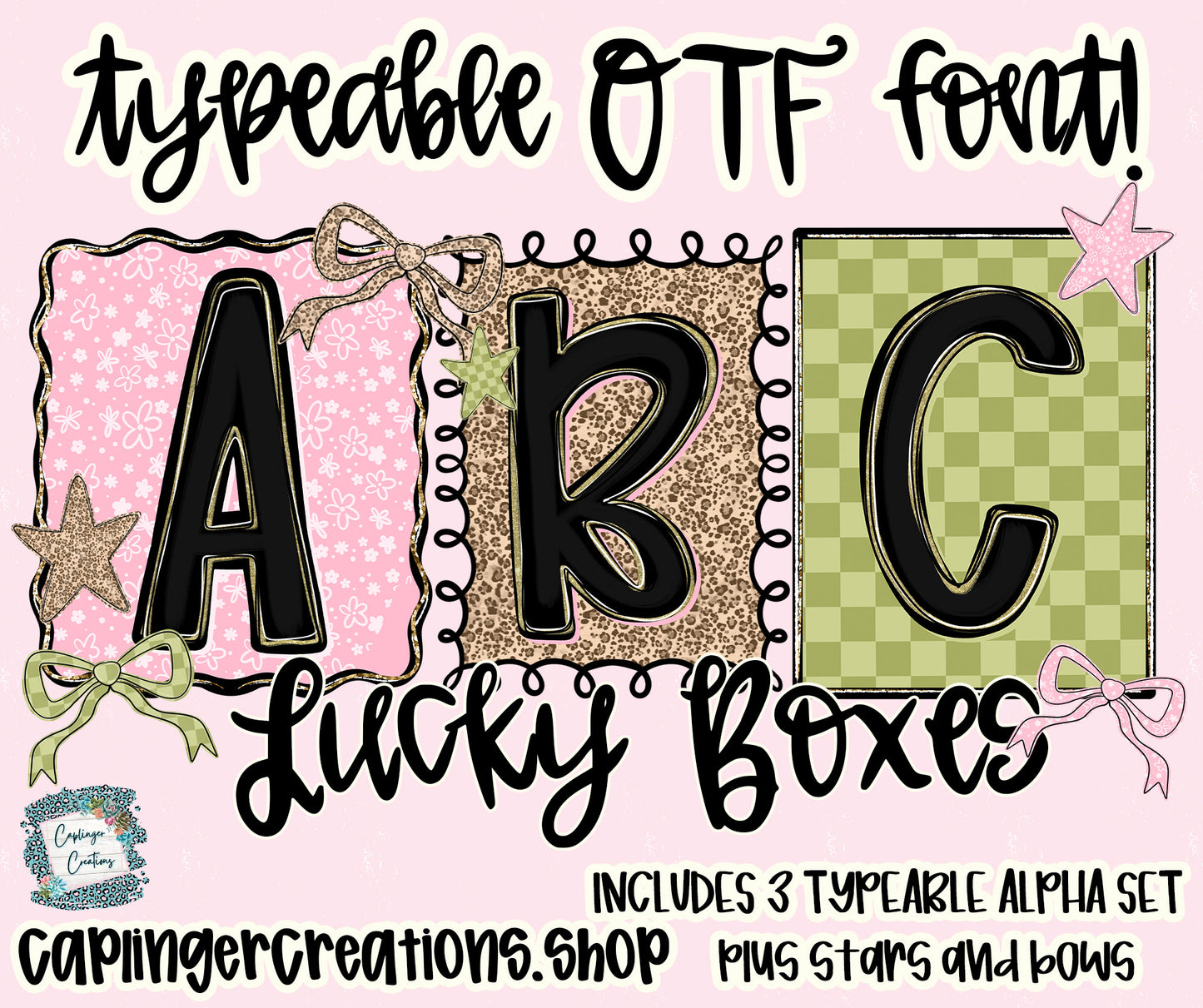 Lucky Boxes - Set of 3 OTF typeable Alphas- commercial use included - Digital download