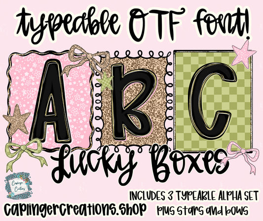Lucky Boxes - Set of 3 OTF typeable Alphas- commercial use included - Digital download
