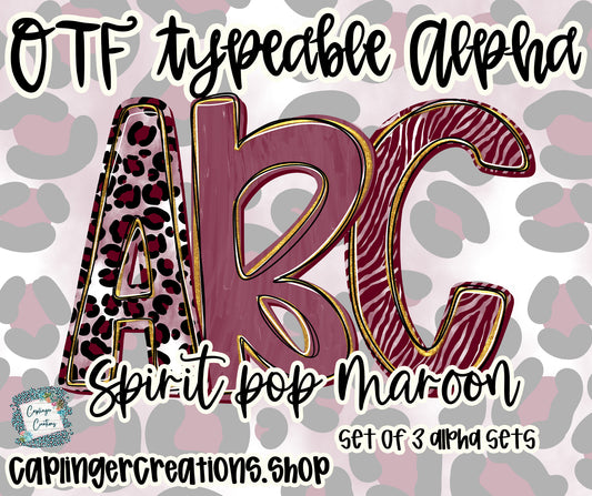 Spirit Pop Maroon - Set of 3 Alphas- TYPEABLE OTF FONT + PNGS- commercial use included - Digital download