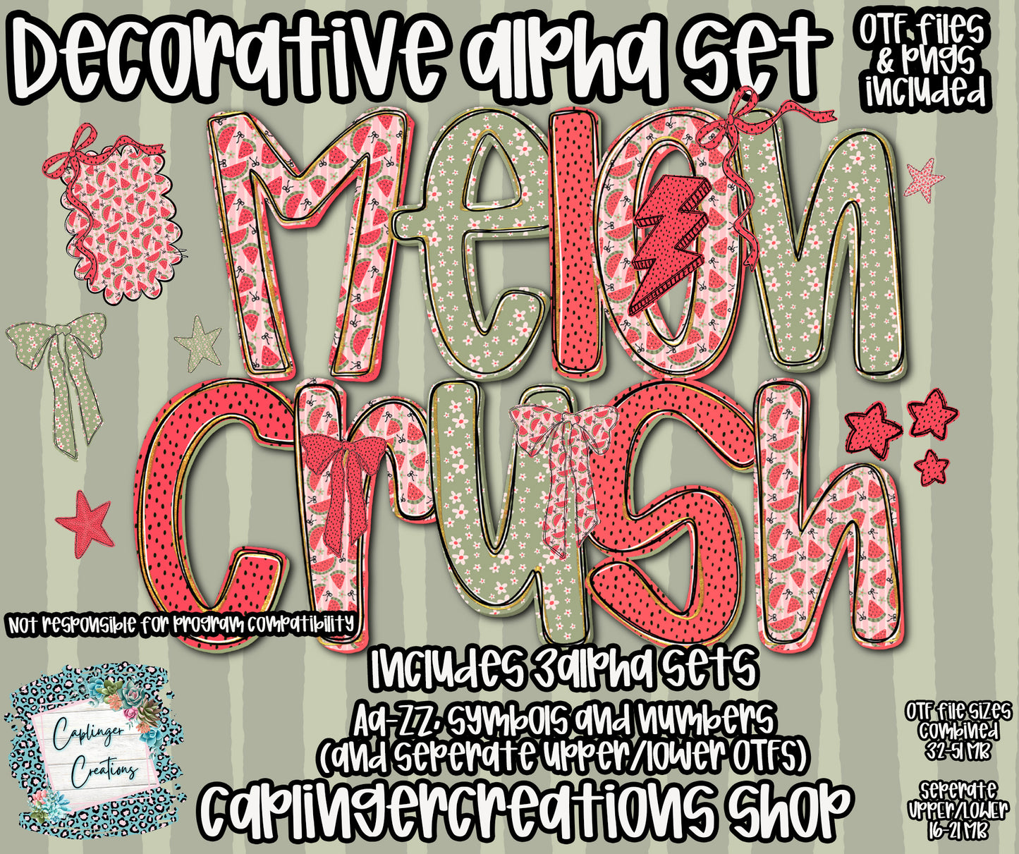 Melon Crush - TYPEABLE OTF FONT + PNGS- commercial use included - Digital download