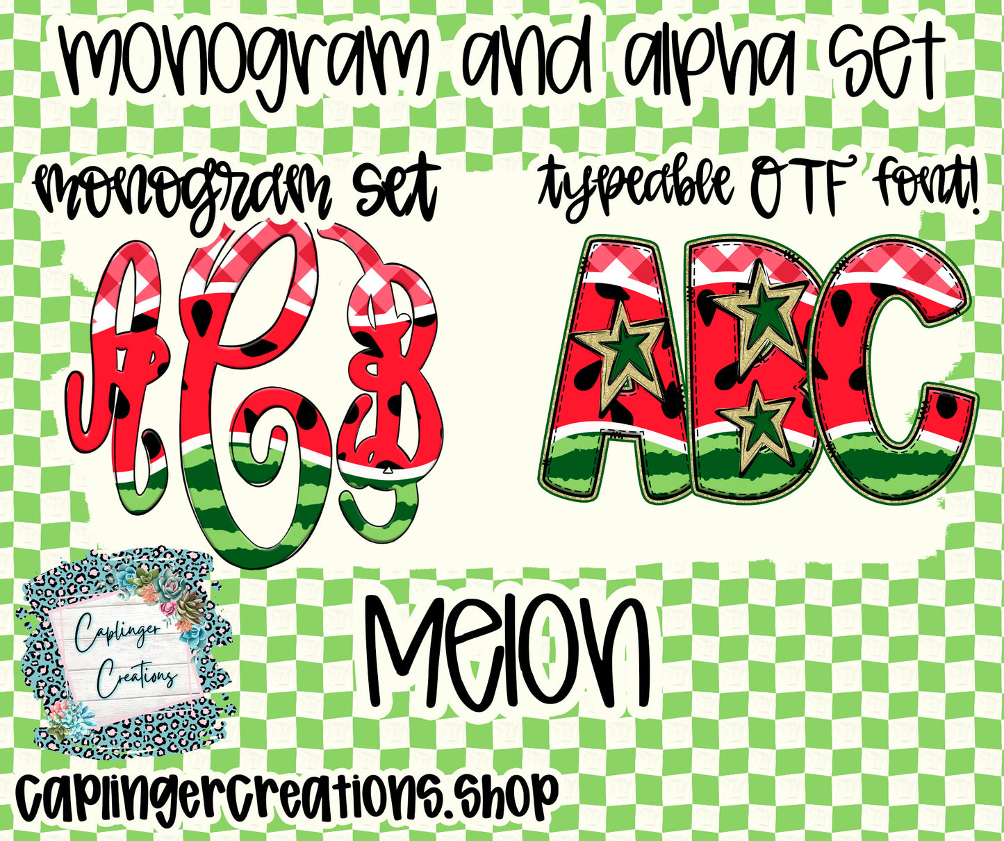 Melon - MONOGRAM PNGS + matching OTF typeable DOODLE LETTERS - Digital download