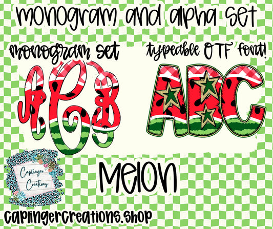 Melon - MONOGRAM PNGS + matching OTF typeable DOODLE LETTERS - Digital download