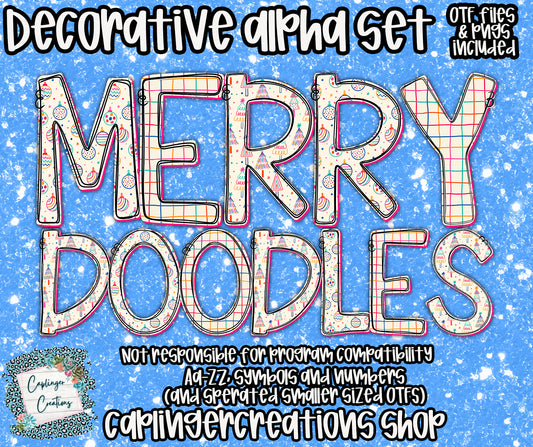 Merry Doodles - TYPEABLE OTF FONT + PNGS - Digital download