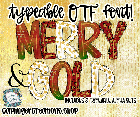 Merry & Gold - Set of 3 Alphas - TYPEABLE OTF FONT + PNGS - Digital download