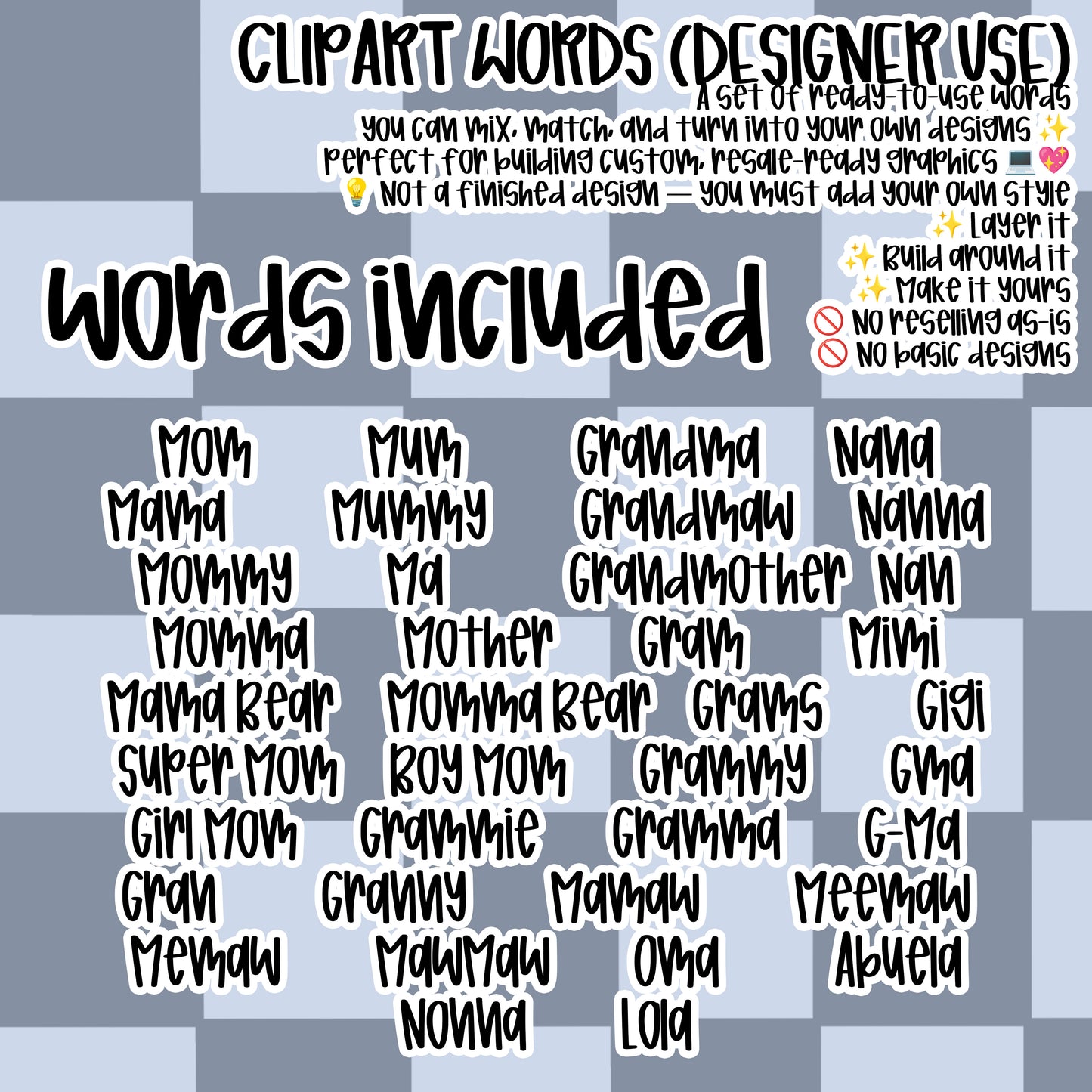 Mom Names CLIPART WORDS - Trendy Chaos - CLIPART - commercial use included - Digital download