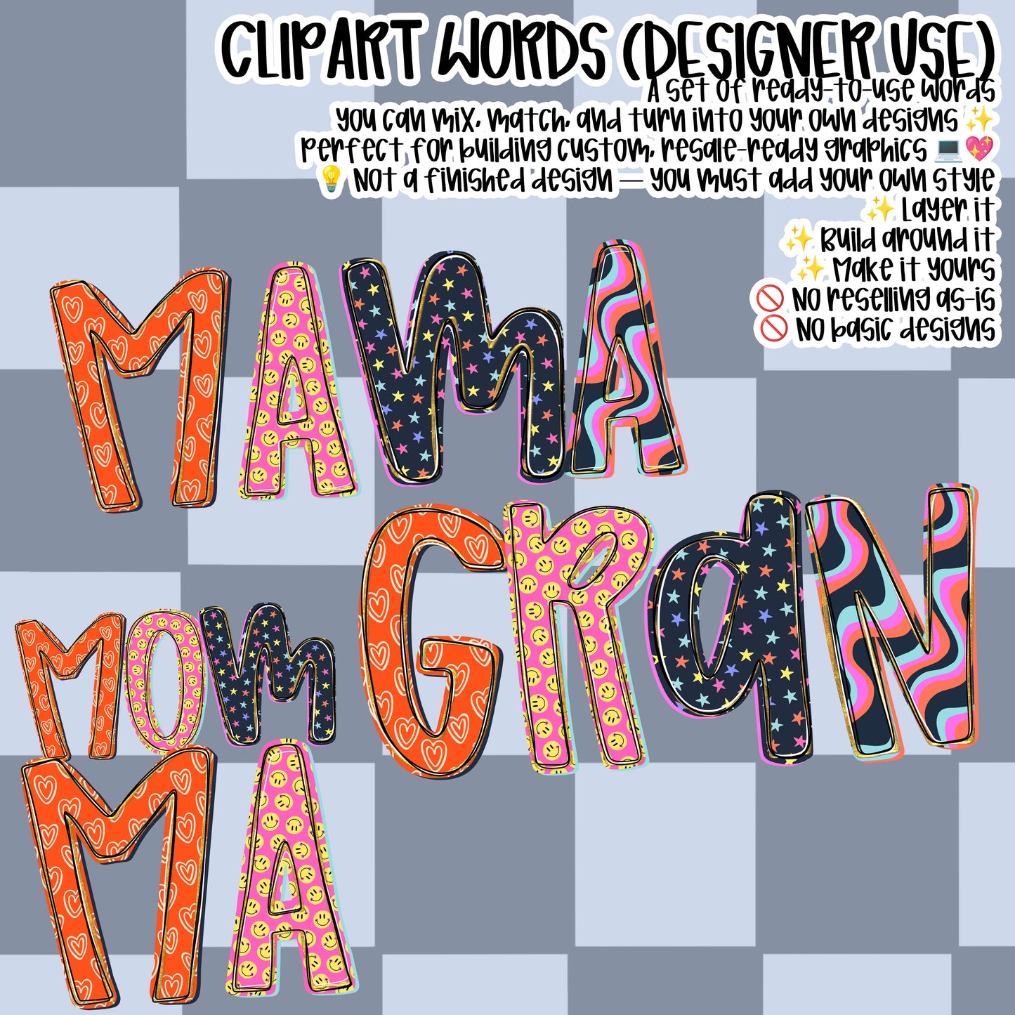 Mom Names CLIPART WORDS - Trendy Chaos - CLIPART - commercial use included - Digital download
