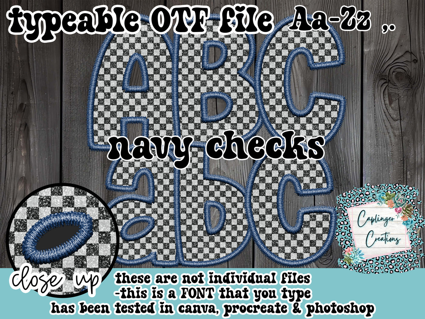 Navy Threaded B&W Checks Faux Embroidery - Aa-Zz,. - TYPEABLE OTF FONT Digital download