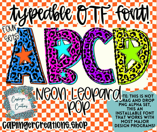 Neon Leopard Pop - TYPEABLE OTF FONT + PNGS - Digital download