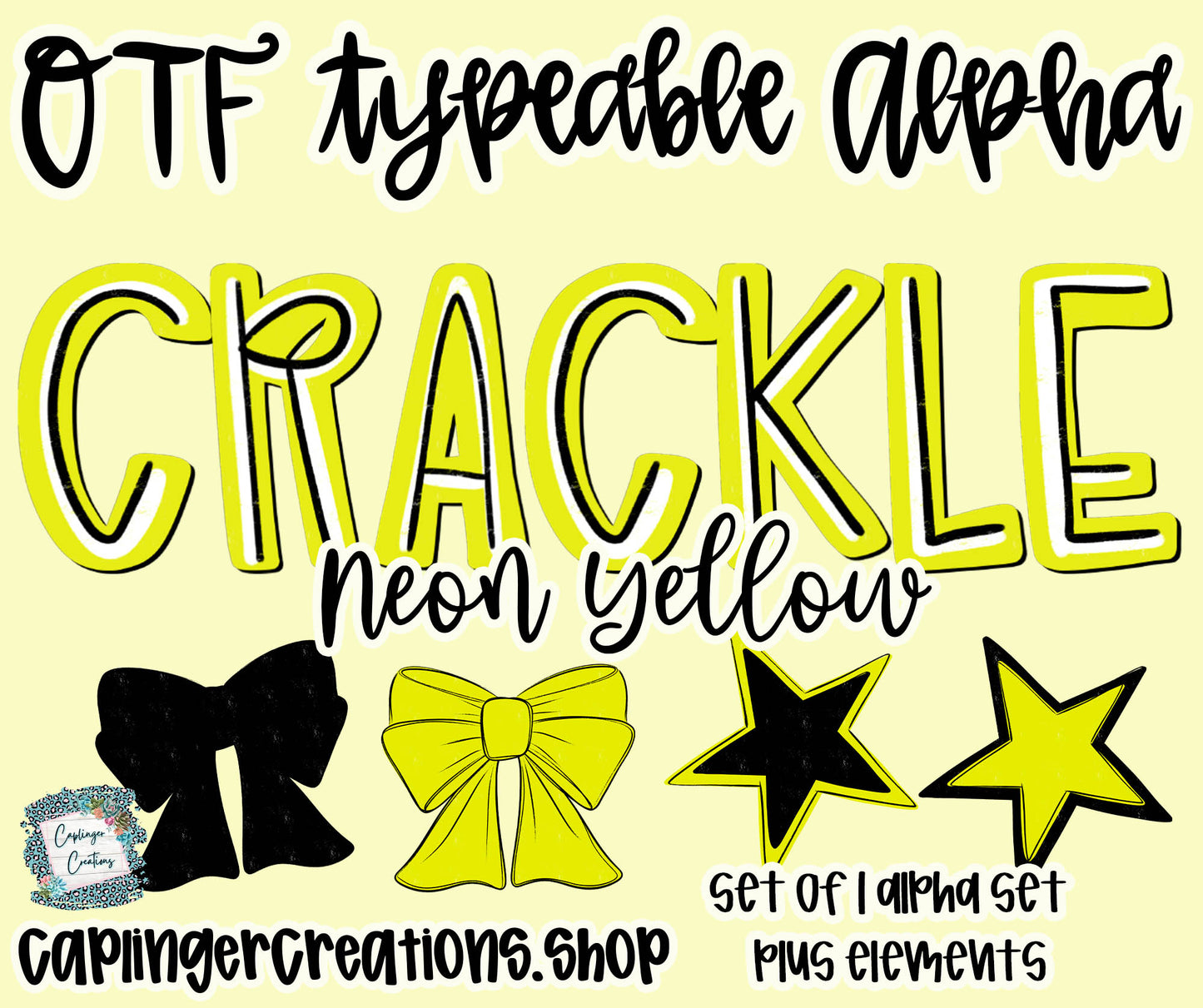 Crackle Neon Yellow - Set of 1 Alpha- TYPEABLE OTF FONT + PNGS- commercial use included - Digital download