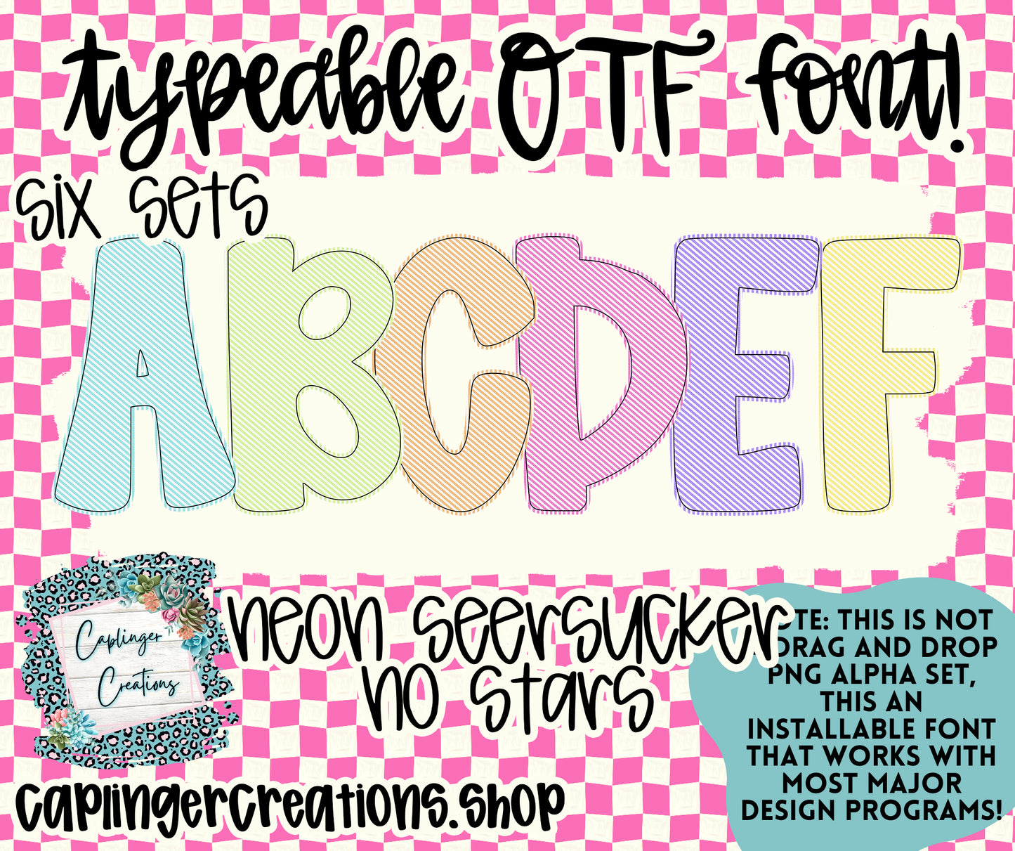 NEON Seersuckers ****NO STARS*** - TYPEABLE OTF FONT + PNGS - Digital download