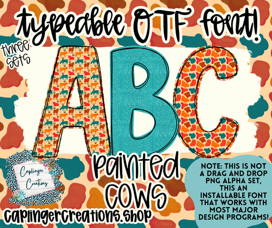 Painted cow - TYPEABLE OTF FONT + PNGS - Digital download