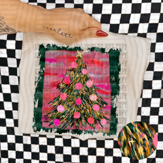 Pink whimsical Christmas tee - Hand drawn and painted - 300DPI PNG FILE