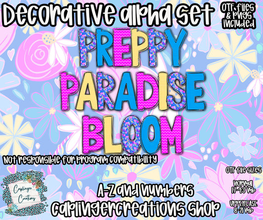 Preppy Paradise Bloom - TYPEABLE OTF FONT + PNGS- commercial use included - Digital download