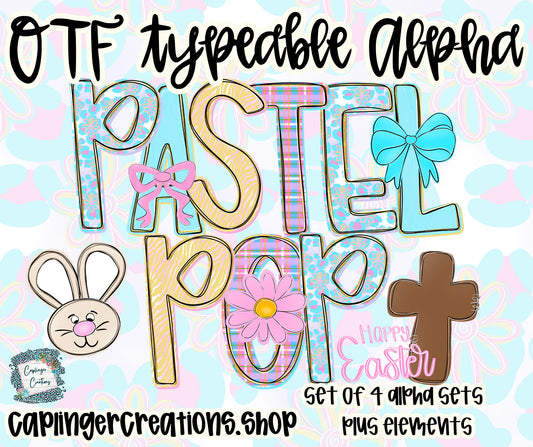 Pastel Pop - Set of 4 Alphas- TYPEABLE OTF FONT + PNGS- commercial use included - Digital download