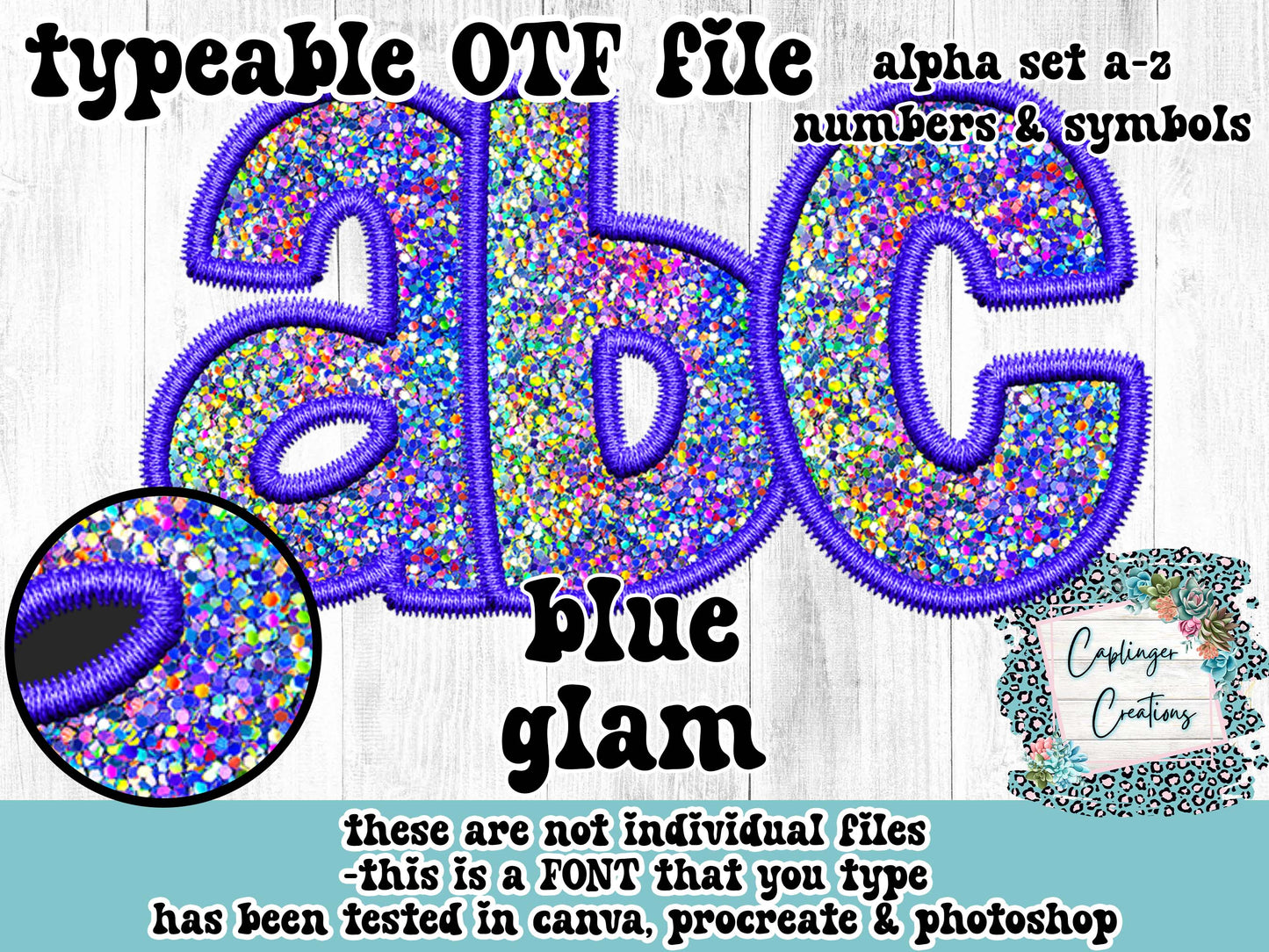 Blue Glam Faux Embroidery - TYPEABLE FONT a-z, numbers & symbols - TYPEABLE FONT - Digital download 300DPI PNG FILE