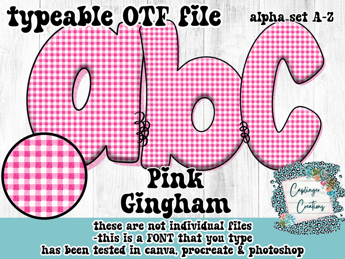 Pink Gingham bubble font - ALPHA FONT A-Z - TYPEABLE OTF FONT - Digital download