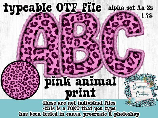 Pink animal print - ALPHA FONT A-Z - TYPEABLE OTF FONT - Digital download