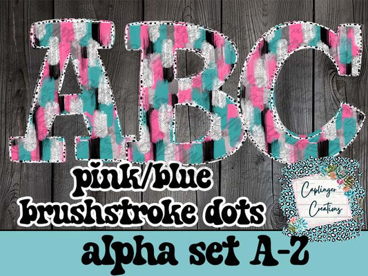 Pink/Blue Brushstroke dots - ALPHA SET A-Z - Digital download 300DPI PNG FILE