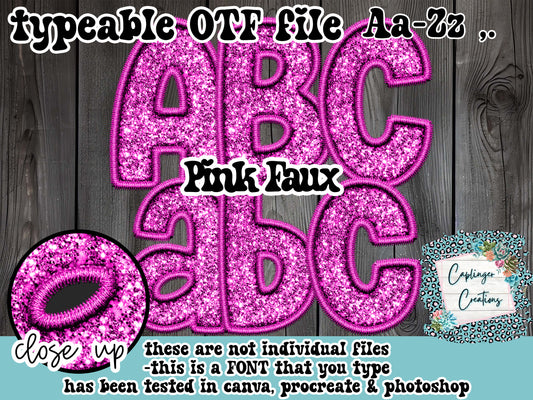 Pink Faux Embroidery - Aa-Zz,. - TYPEABLE OTF FONT Digital download