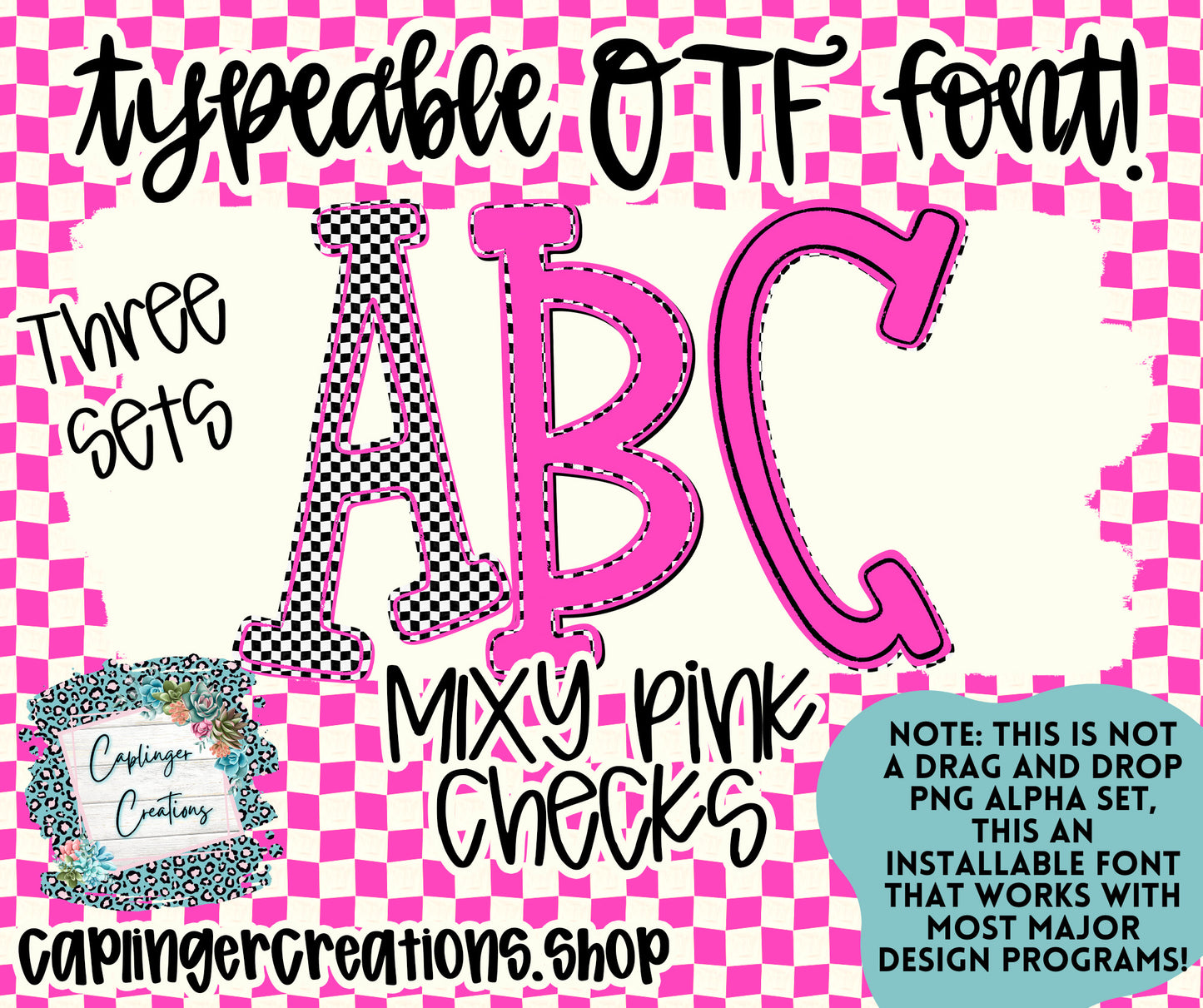 MIXY Pink Checks - TYPEABLE OTF FONT + PNGS - Digital download