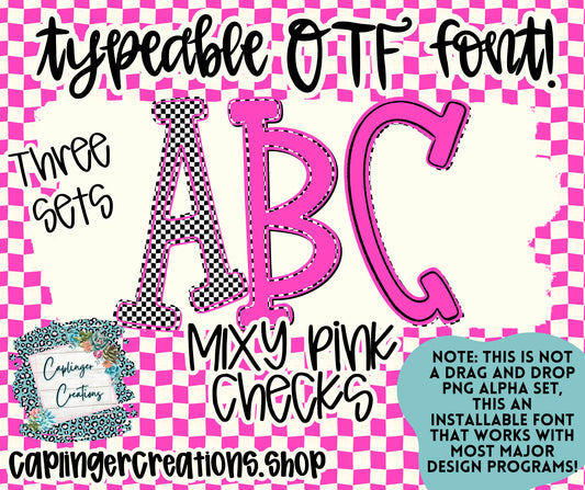 MIXY Pink Checks - TYPEABLE OTF FONT + PNGS - Digital download