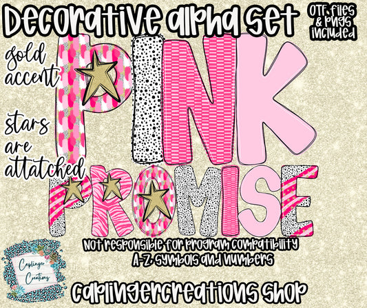 PINK PROMISE - STARS ARE ATTACHED- TYPEABLE OTF FONT + PNGS - Digital download