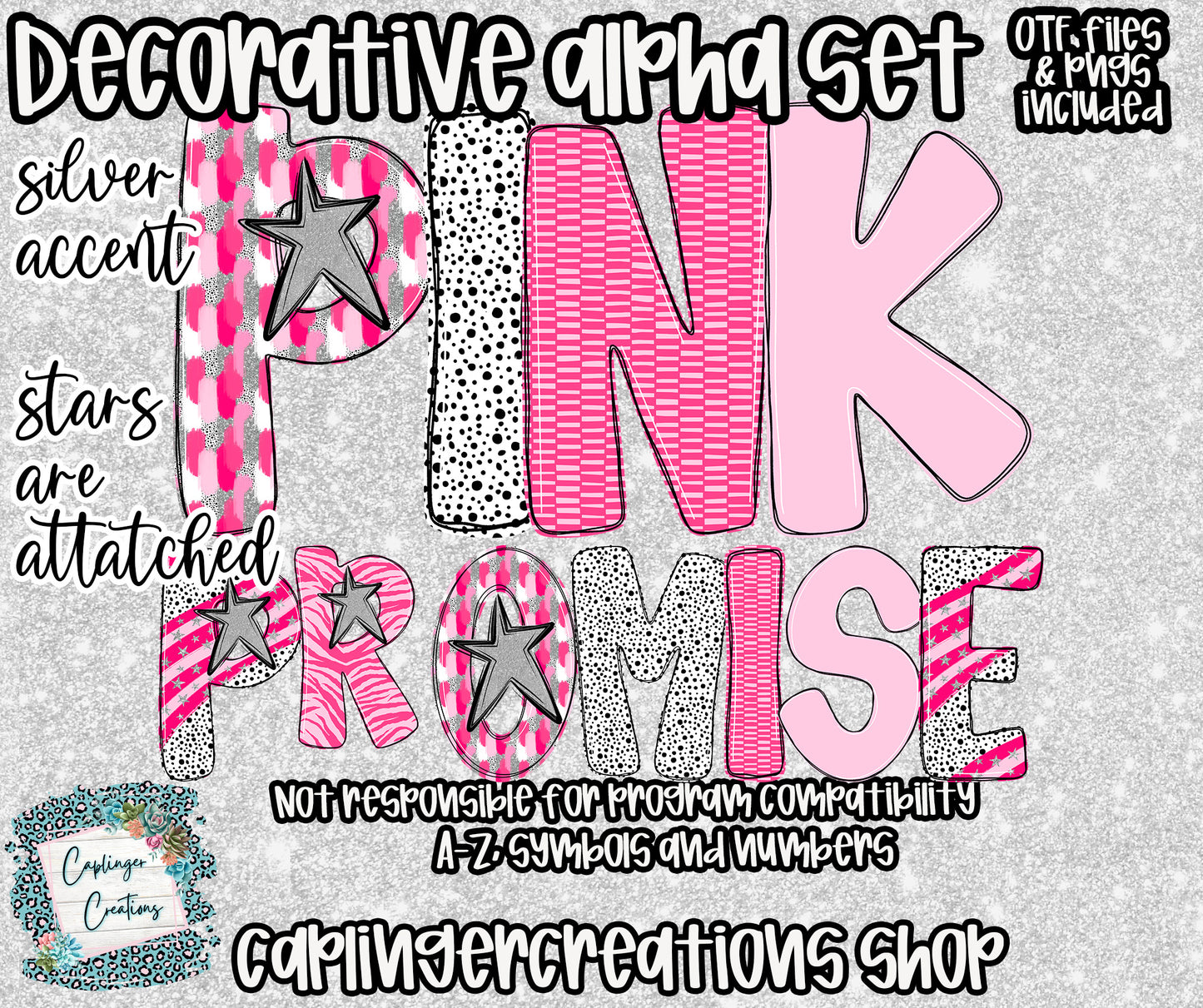 PINK PROMISE - STARS ARE ATTACHED- TYPEABLE OTF FONT + PNGS - Digital download
