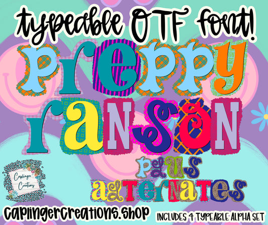 Preppy Ransom - Set of 4 Alphas - TYPEABLE OTF FONT + PNGS- commercial use included - Digital download
