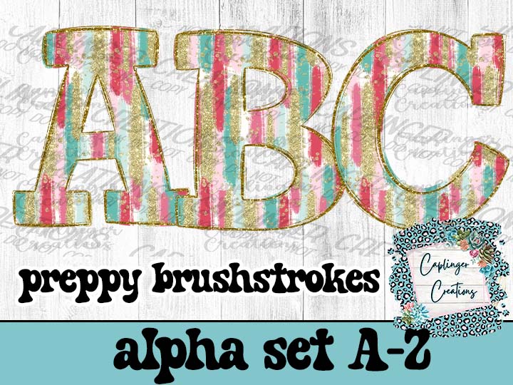 Preppy Brushstrokes - ALPHA SET A-Z - Digital download 300DPI PNG FILE