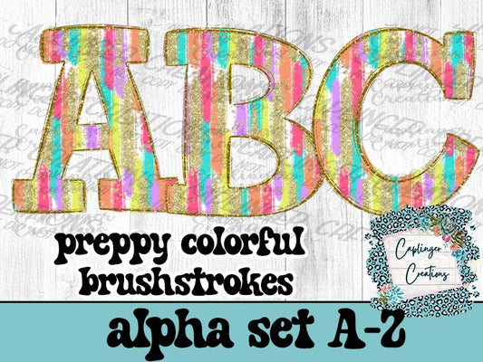 Preppy Colorful Brushstrokes - ALPHA SET A-Z - Digital download 300DPI PNG FILE