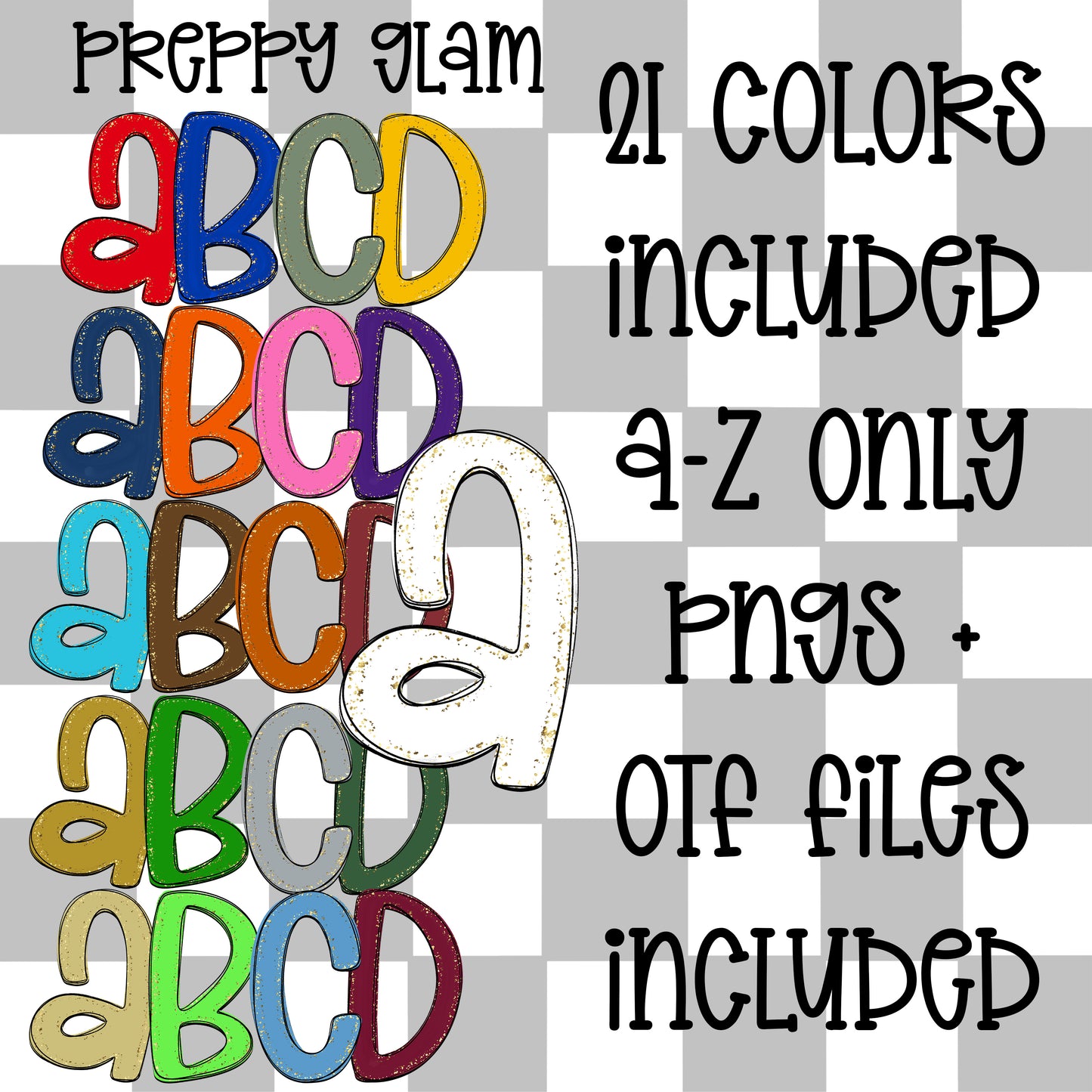 Preppy Glam -- 21 colors OTF typeable & Drag and Drop PNGS- commercial use included - Digital download