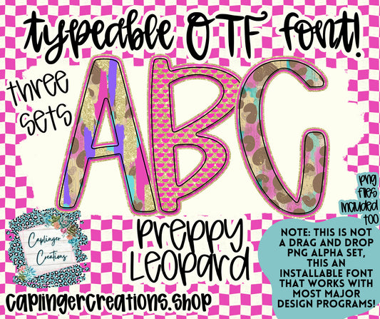 PREPPY LEOPARD - TYPEABLE OTF FONT + PNGS - Digital download