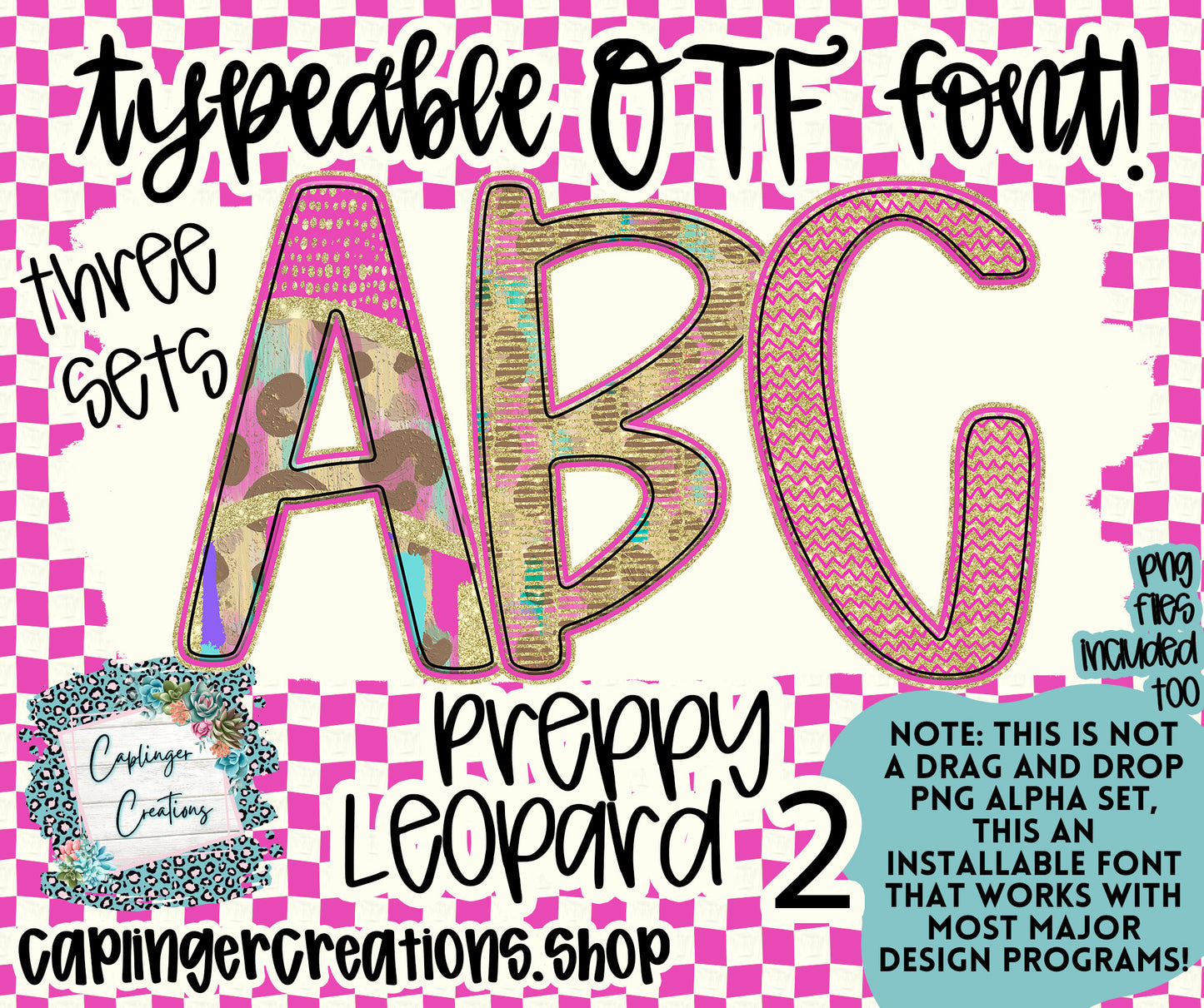 PREPPY LEOPARD TWO - TYPEABLE OTF FONT + PNGS - Digital download