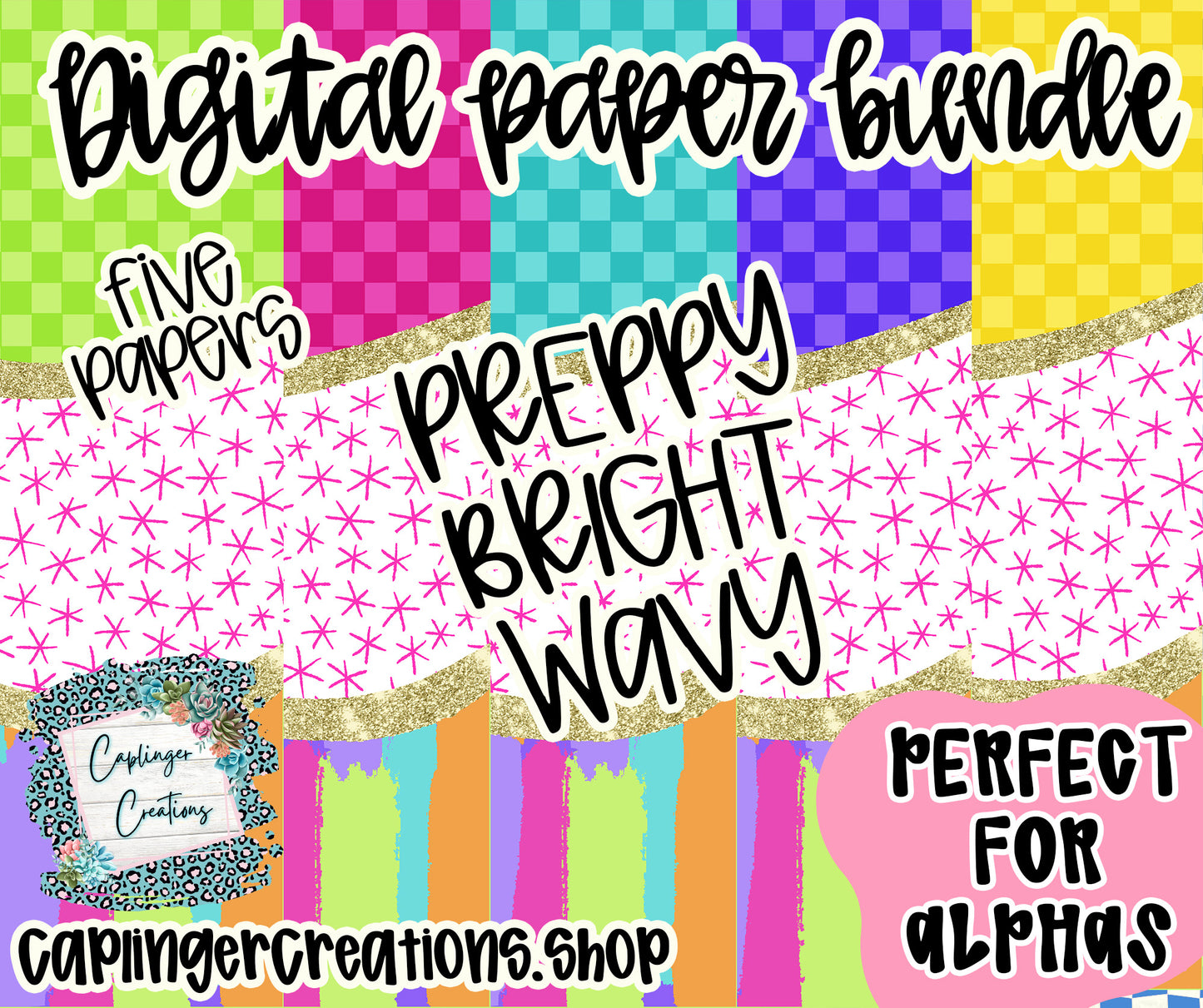 Digital Paper bundle Preppy Bright 2- Digital download 300DPI PNG FILE