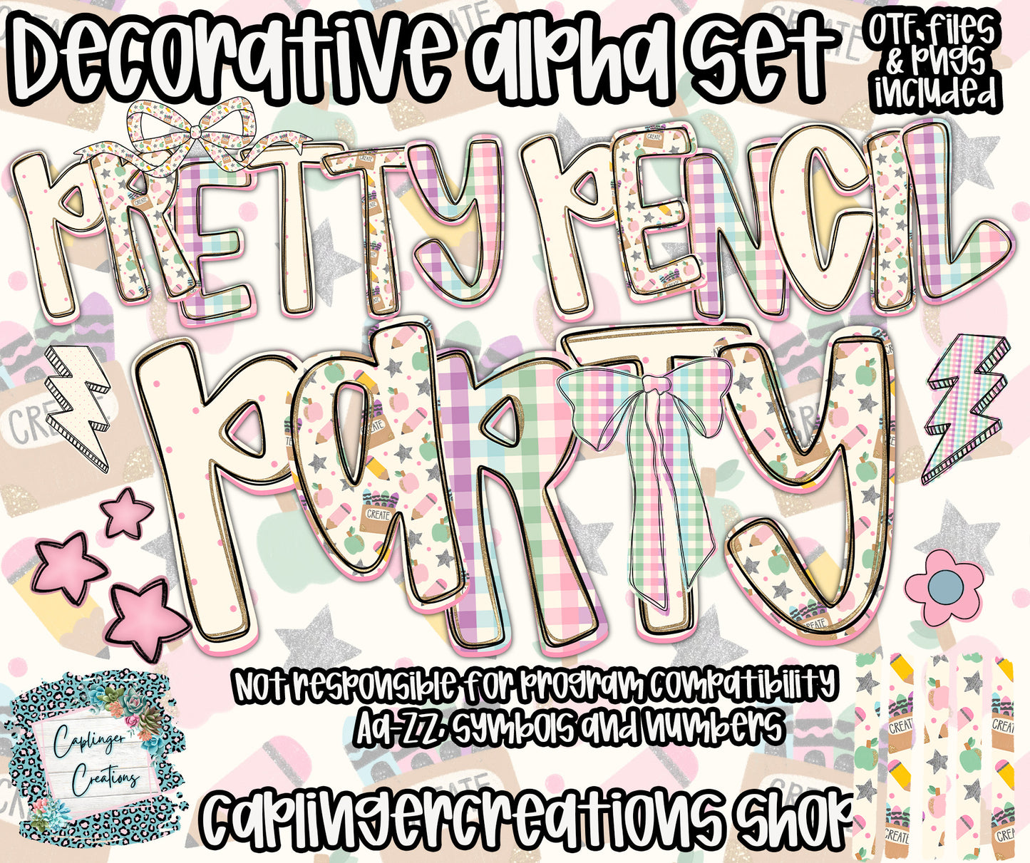 Pretty Pencil Party - OTF & Drag and Drop PNGS- commercial use included - Digital download