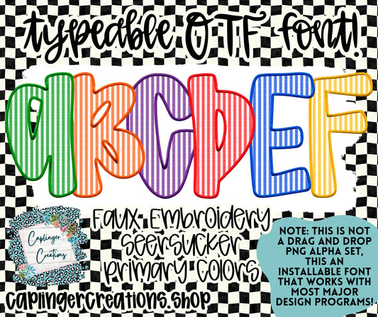 Faux Embroidery Seersucker - Primary Colors - TYPEABLE OTF FONT + PNGS - Digital download