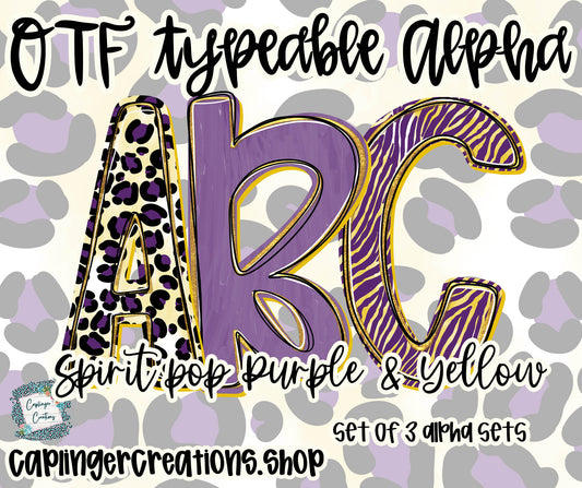 Spirit Pop Purple/Yellow - Set of 3 Alphas- TYPEABLE OTF FONT + PNGS- commercial use included - Digital download