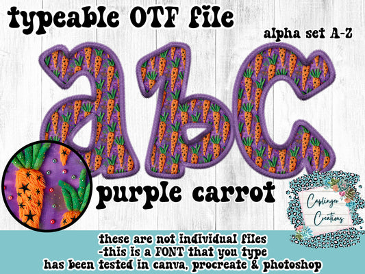 PURPLE CARROT FAUX EMB. - ALPHA FONT A-Z - TYPEABLE OTF FONT - Digital download