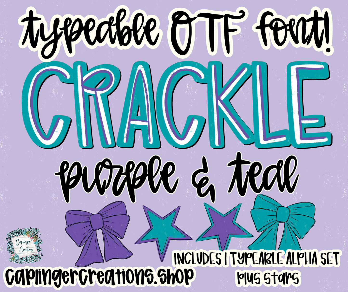 Crackle Purple & Teal - Set of 1 Alpha- TYPEABLE OTF FONT + PNGS- commercial use included - Digital download