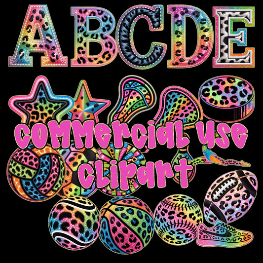 Rainbow FAUX EMBROIDERY ALPHA/CLIPART PACK - commercial use - Digital download 300DPI PNG FILE