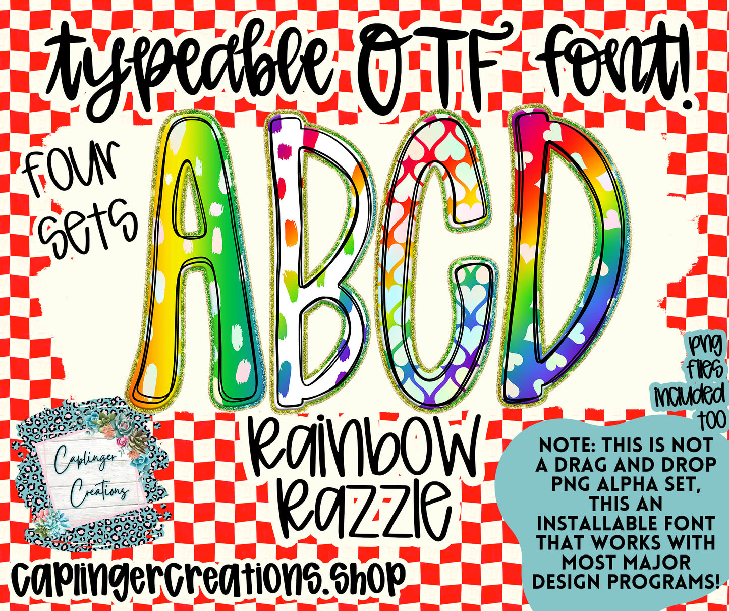 Rainbow Razzle - TYPEABLE OTF FONT + PNGS - Digital download