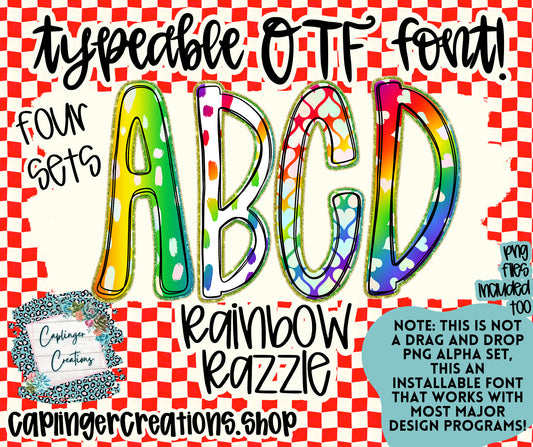 Rainbow Razzle - TYPEABLE OTF FONT + PNGS - Digital download